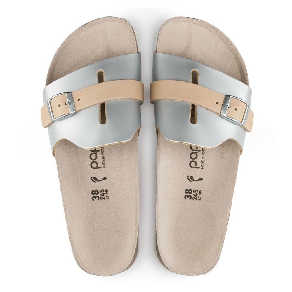 Papillio Carmen Frosted Metallic Silver Leather Slide Sandal